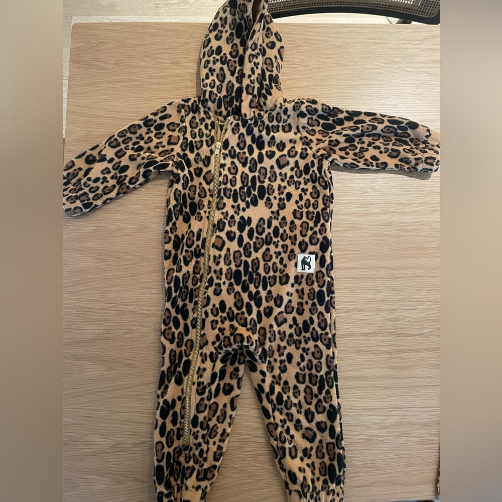 Mini Rodini Leopard Fleece Onesie — 12-18M